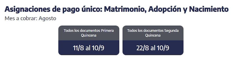 Cuándo se cobran las asignaciones de pago único. (Captura: ANSES)