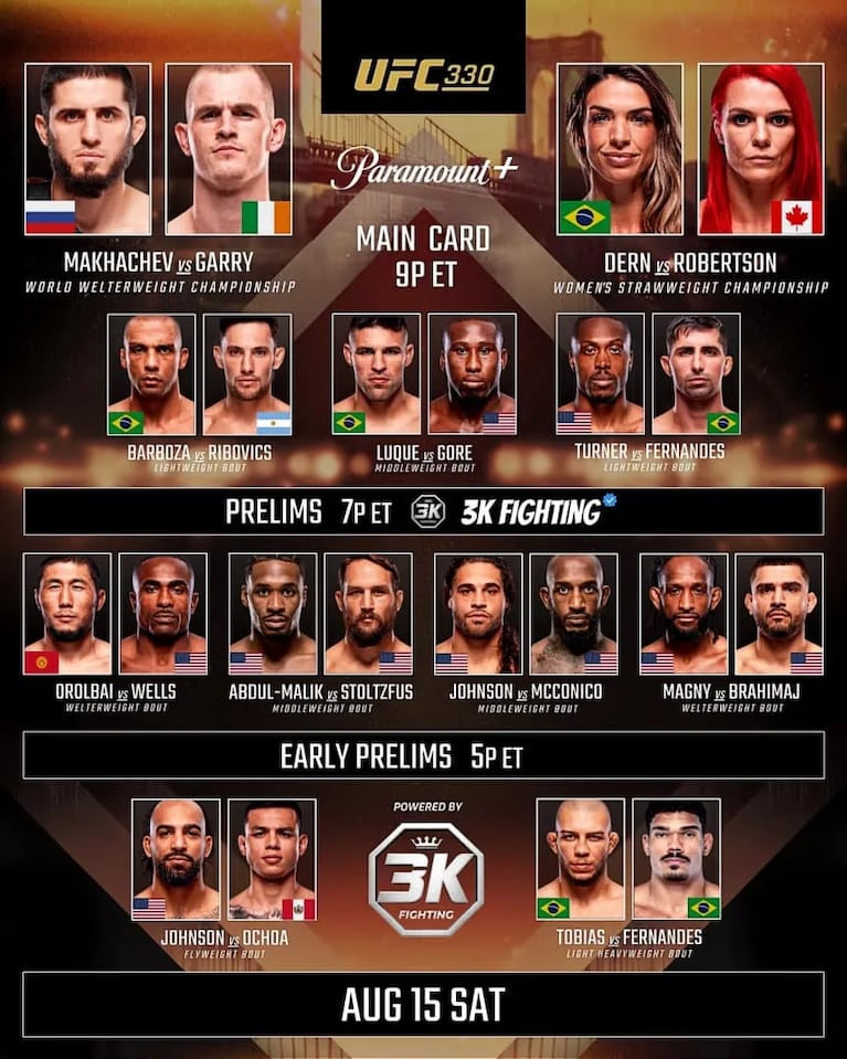 UFC 330: Makhachev vs. Garry y Ribovics vs. Barboza, en vivo