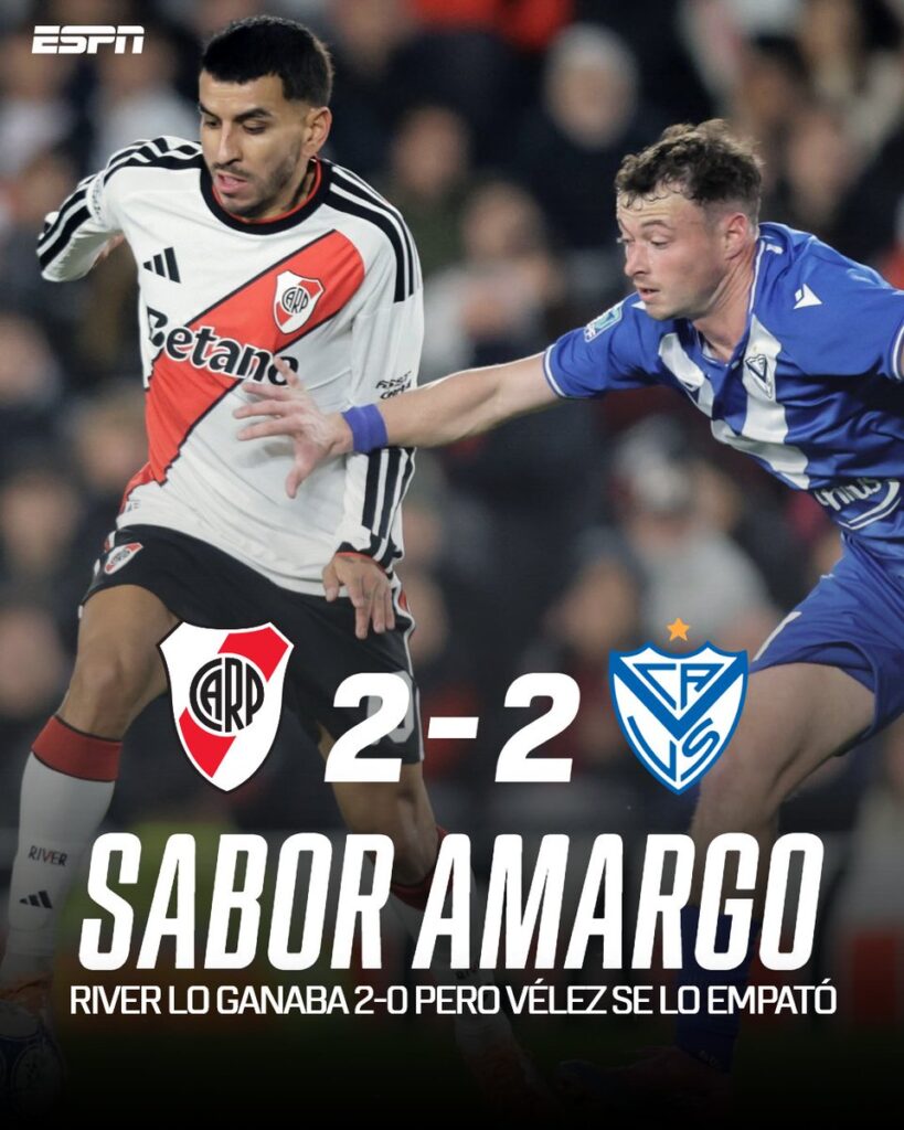 River empató 2 a 2 ante Vélez en el Monumental