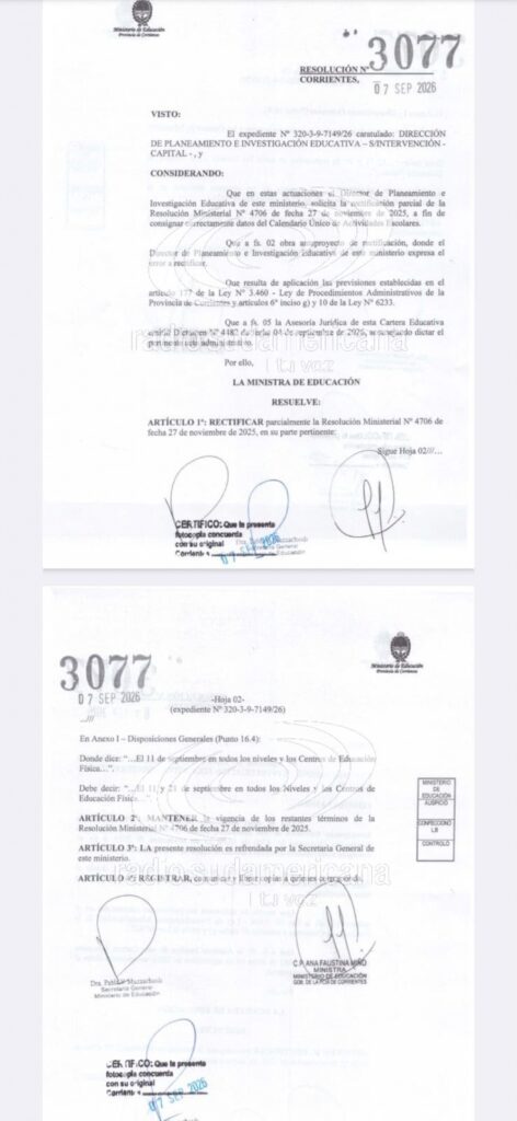 Corrientes confirmó que no habrá clases el 11 y 21 de septiembre