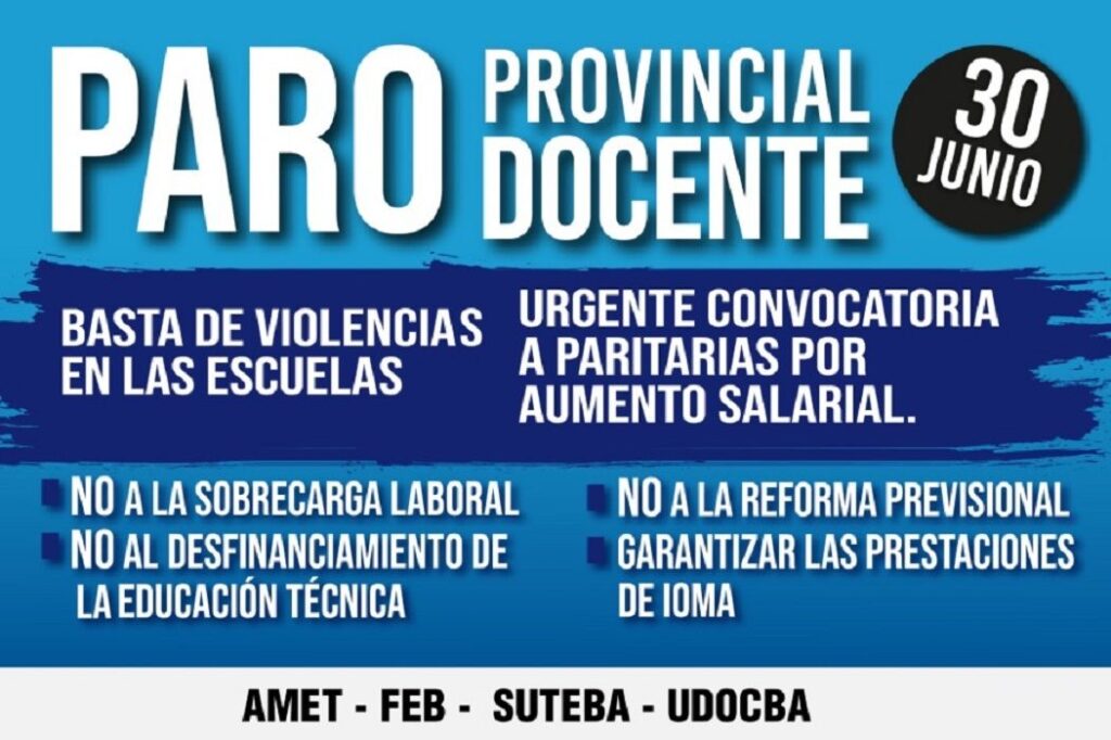 Docentes bonaerenses van al paro y reclaman la paritaria provincial